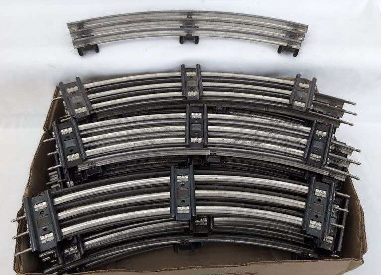 Large Lot of Postwar Lionel standard O Gauge straight (24) and curved (29) shiny rail track