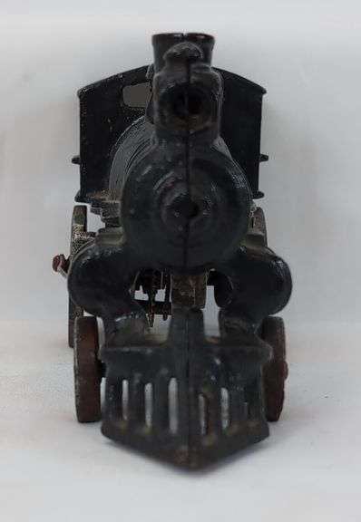Very early cast iron Ives? 2-2-0 steam locomotive w/brass clock work key wind motor w/wire drive rods floor toy