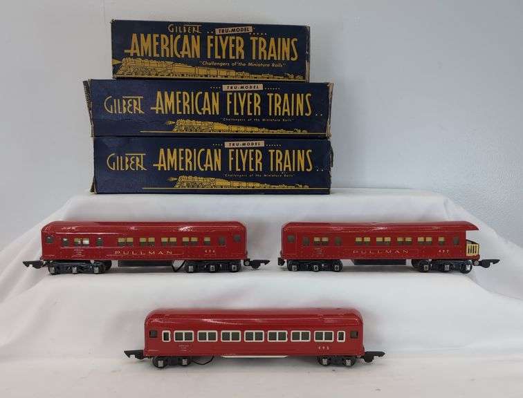 Prewar American Flyer O Gauge 495, 496, 497 Red Pullman passenger cars with boxes image
