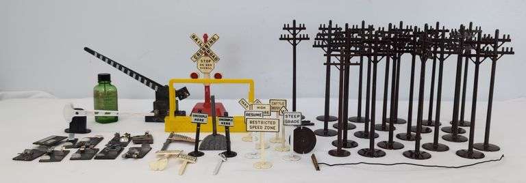 Marx O Gauge Train Accessories Crossing Signal, Crossing Gates, Signs, Telephone Poles, and More image