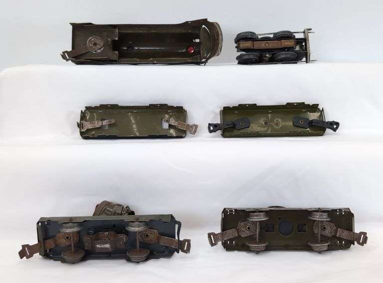 Marx O Gauge 500 Army Supply Train loco, cannon, searchlight, flat cars