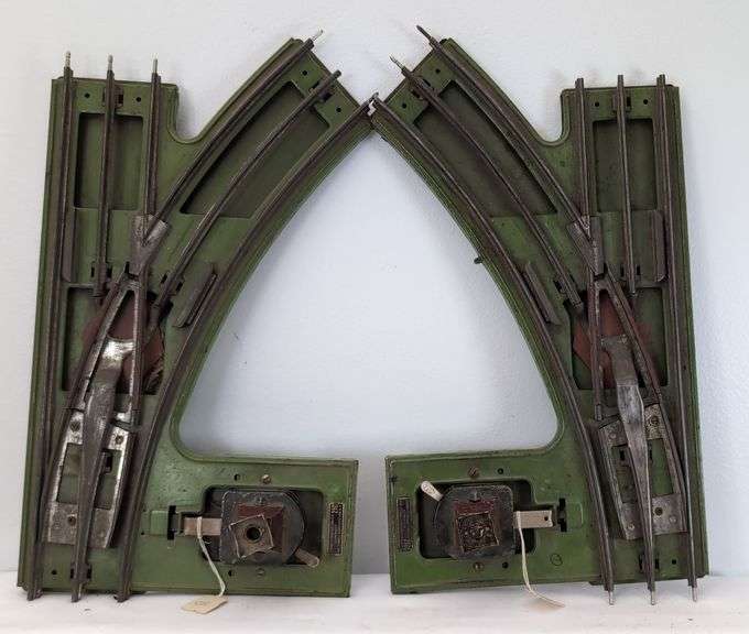 Two pair prewar Lionel Standard Gauge 210 manual control turnout switches