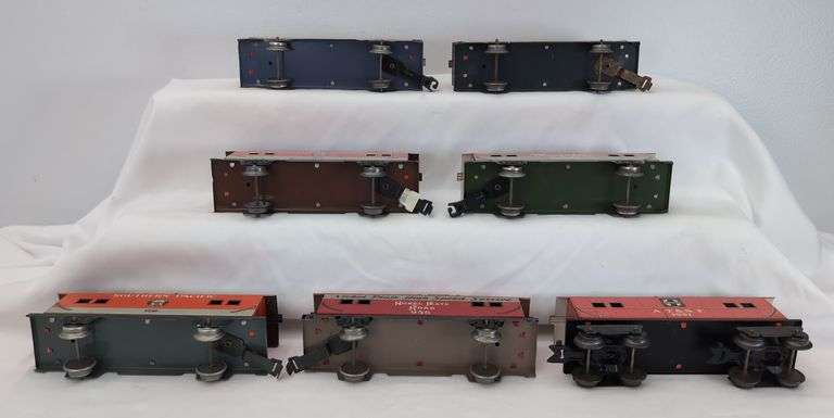 Marx O Gauge lithographed tinplate Cabooses - Southern Pacific, NYC, ATSF, Monon, NKP