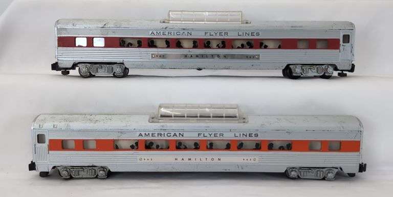 Postwar American Flyer Lines S Gauge 962 Hamilton vista dome Passenger Cars orange & red
