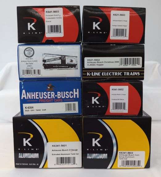 Modern Era K-Line O Gauge Anheuser Busch freight cars 8 total in box