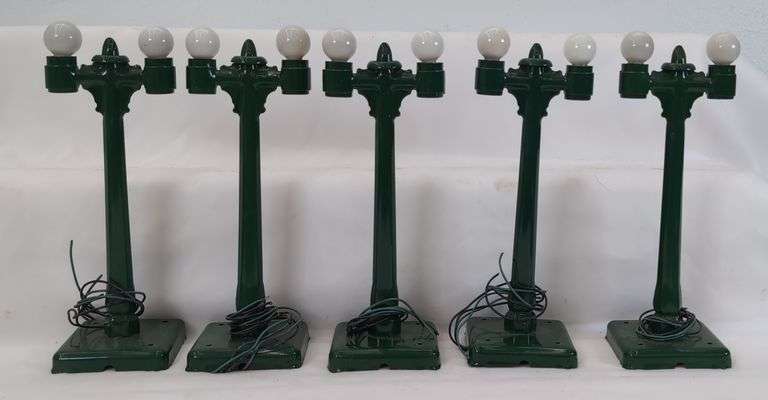 Lot of Five Postwar Tinplate Sheet Metal Street Light/Lamp Posts