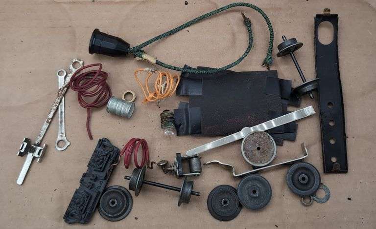 Lionel O Gauge switch parts, car chassis, wheels, trailing truck, More