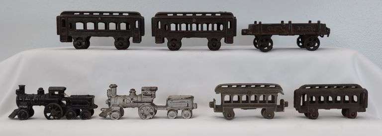 Cast Iron Train Locomotives, C.P. R.R. cart and Passenger Cars floor toys image