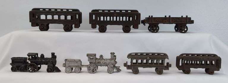 Cast Iron Train Locomotives, C.P. R.R. cart and Passenger Cars floor toys