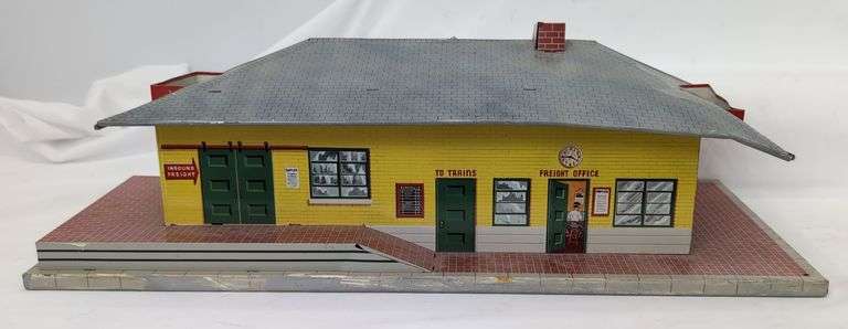 Vintage Lithographed Tinplate Sheet Metal Cardstock Train Station Buildings Marx Skyline