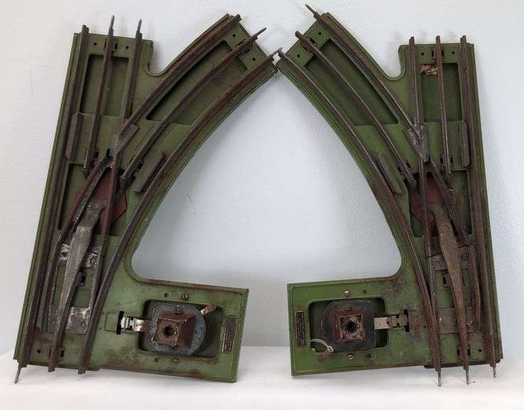 Two pair prewar Lionel Standard Gauge 210 manual control turnout switches