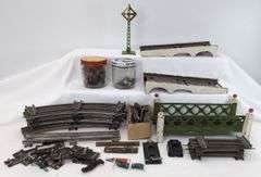 Prewar/Postwar Lionel O Gauge bridge span w/approaches, track, keepers, wire coils, lockons, More