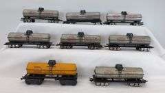 Lot of eight Marx O Gauge 3553 NIAX 256 and Shell SCCX 652 single dome tank cars