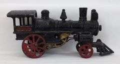 Very early cast iron Ives? 2-2-0 steam locomotive w/brass clock work key wind motor w/wire drive rods floor toy