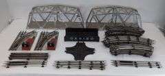 Marx O Gauge 027 track, switches, three bridges, 90 degree crossover, uncoupler