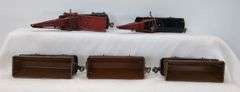Marx O Gauge three 567 NYC side dumping cars two operating derrick crane cars