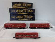 Prewar American Flyer O Gauge 495, 496, 497 Red Pullman passenger cars with boxes