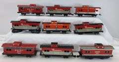 Marx O Gauge lithographed tinplate Cabooses - Southern Pacific, NYC, ATSF, Monon, NKP