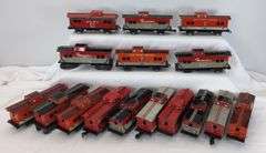 Marx O Gauge lithographed tinplate Cabooses - Southern Pacific, NYC, ATSF, Monon, NKP