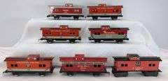 Marx O Gauge lithographed tinplate Cabooses - Southern Pacific, NYC, ATSF, Monon, NKP