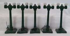 Lot of Five Postwar Tinplate Sheet Metal Street Light/Lamp Posts