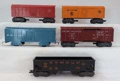 Lot of 27 Marx O Gauge tank, box, flat, hopper, gondola, searchlight cars