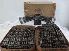Large lot of Postwar Lionel O72 gauge curved (108) straight (24) track, 721 illuminated O72 switches in box