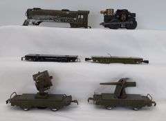Marx O Gauge 500 Army Supply Train loco, cannon, searchlight, flat cars