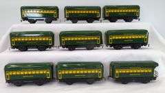 Marx O Gauge green Pullman passenger cars Bogota, Montclair, Observation