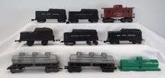 Lot of 27 Marx O Gauge tank, box, flat, hopper, gondola, searchlight cars