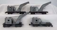 Marx O Gauge 4 & 8 wheel NYC Gray Train Crane Cars - Lot of 4
