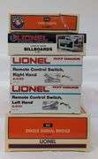 Modern Era Lionel O Gauge Train Accessories Lot RC Switches 5121 5122, Bridge 12894, Billboards 12707, Lights 14071 Mint in box