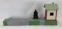 Postwar American Flyer S Gauge terminal/station, crossing gates w/shacks, girder plate bridges