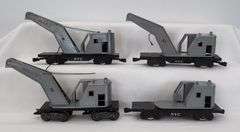 Marx O Gauge 4 & 8 wheel NYC Gray Train Crane Cars - Lot of 4