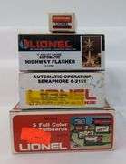 Modern Era Lionel O Gauge Train Accessories - Highway Flasher, Semaphore, Billboards, Ore Loads, Barrels