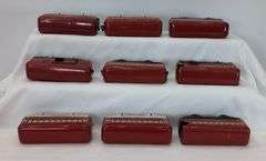 Lot of 15 Marx O Gauge red Bogota, Montclair, Observation, 547 REA, USM-1953 passenger trains