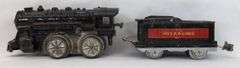 Prewar cast iron key wind loco with IVES R.R. Lines lithographed tinplate tender