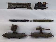 Marx O Gauge 500 Army Supply Train loco, cannon, searchlight, flat cars
