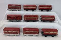 Lot of 15 Marx O Gauge red Bogota, Montclair, Observation, 547 REA, USM-1953 passenger trains