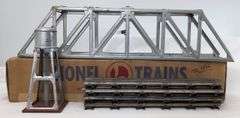 Lionel  315 illuminated bridge, 317 bridge in box, 93 water tower, O72 straight track