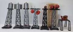 Marx O Gauge Train Accessories: Search Light Towers, Water Towers, Revolving Beacon & Crane