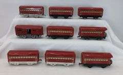 Lot of 15 Marx O Gauge red Bogota, Montclair, Observation, 547 REA, USM-1953 passenger trains