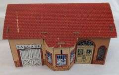 Vintage Lithographed Tinplate Sheet Metal Cardstock Train Station Buildings Marx Skyline