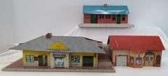 Vintage Lithographed Tinplate Sheet Metal Cardstock Train Station Buildings Marx Skyline