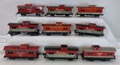 Marx O Gauge lithographed tinplate Cabooses - Southern Pacific, NYC, ATSF, Monon, NKP