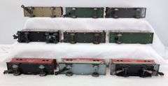 Marx O Gauge lithographed tinplate Cabooses - Southern Pacific, NYC, ATSF, Monon, NKP
