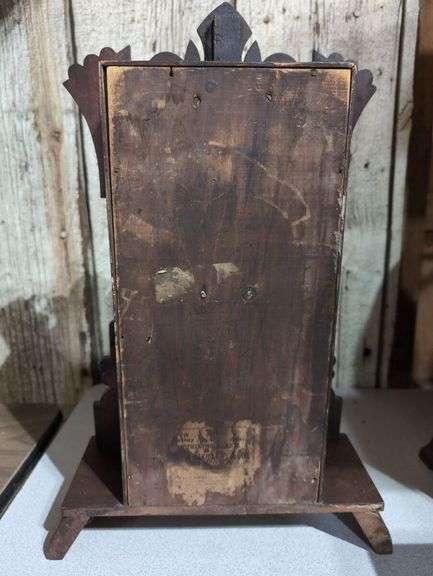 Ornate Wooden Mantel Clock with Decorated Glass Panel