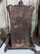 Ornate Wooden Mantel Clock with Decorated Glass Panel