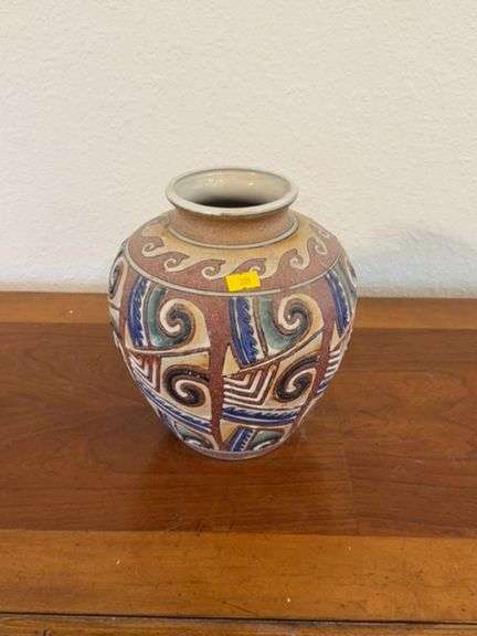 Decorative Pottery Vase with Colorful Geometric Designs image