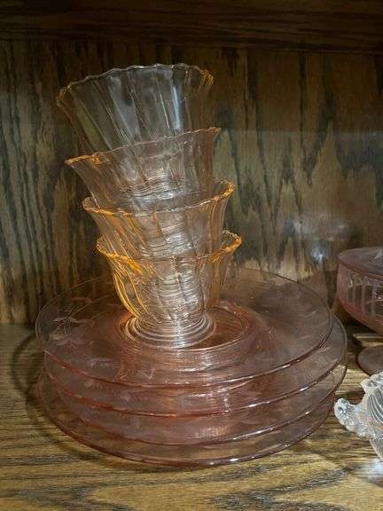 Collection of Pink Depression Decorative Glassware- 11 pieces total